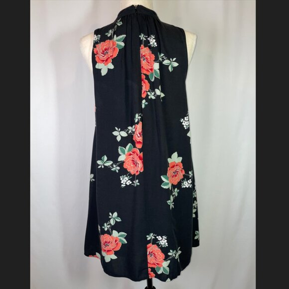 Mittoshop Black Floral Mini Dress Size S Keyhole Front Sleeveless Black - Picture 2 of 9